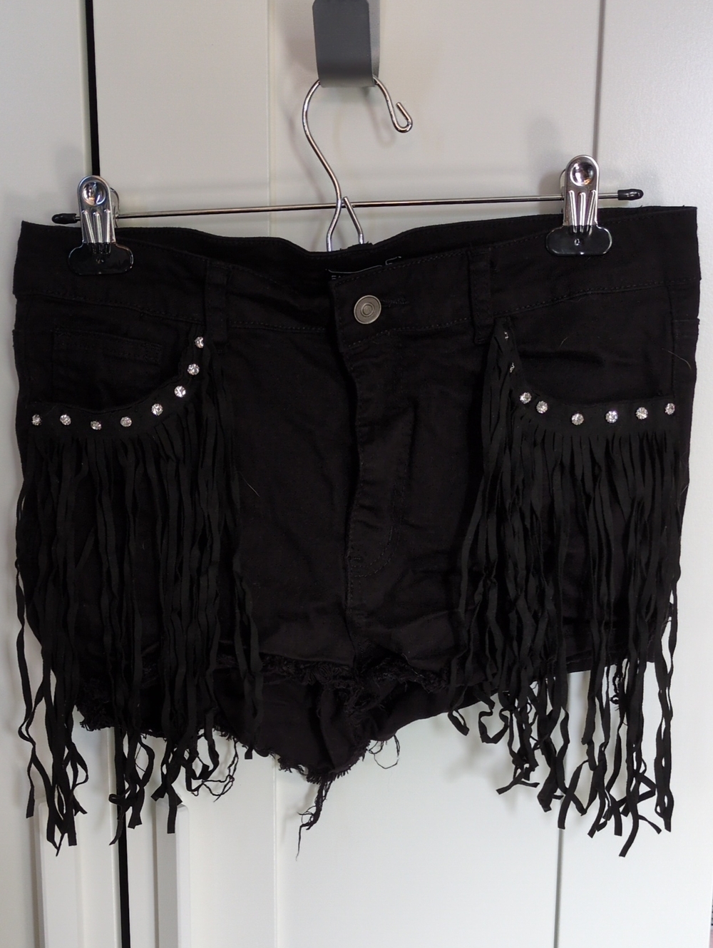 Fashion Nova Black Shorts With Cowgirl Fray And Rhinestone Pockets